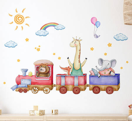 Вінілова наклейка на стіну Паровозик із тваринами Animal Lovely (лист 60 х 60 см) Б250-7, фото 1