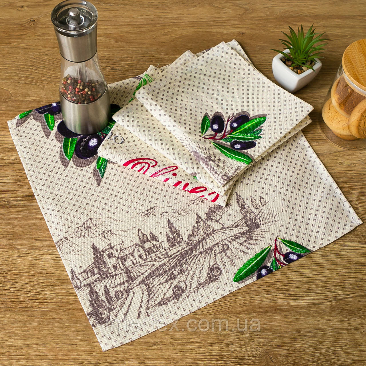 Салфетки льняные "Маслини" (комплект 4 шт.), фото 1
