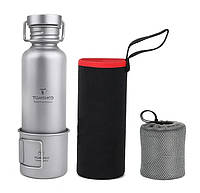 Титановая бутылка 750ml + кружка 300ml Tomshoo Titanium + неопреновый чехол.