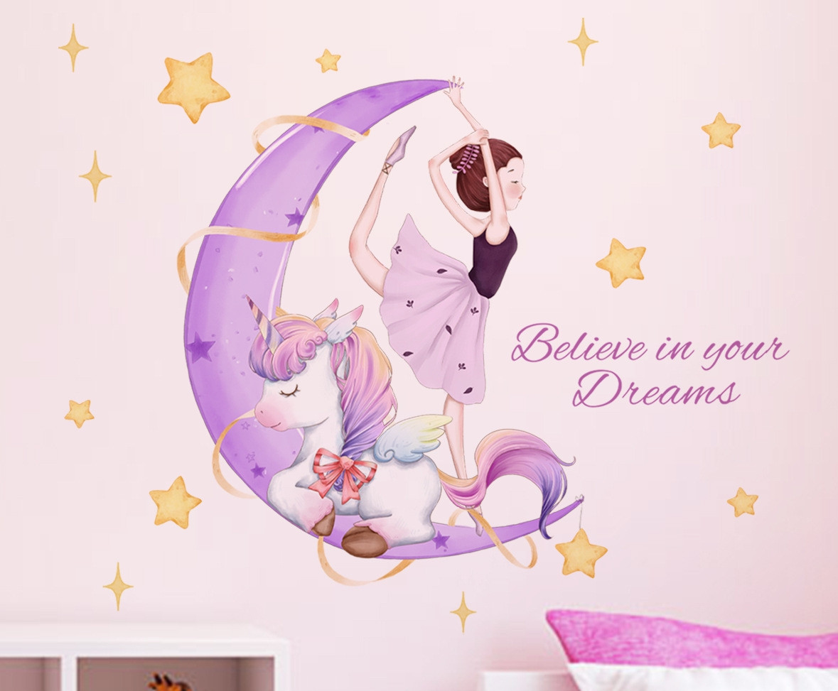 Наклейки на стіну в дитячу Балерина на Місяці Dream Big (лист 60 х 60 см) Б383-10