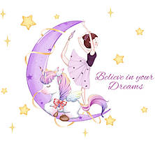 Наклейки на стіну в дитячу Балерина на Місяці Dream Big (лист 60 х 60 см) Б383-10, фото 4