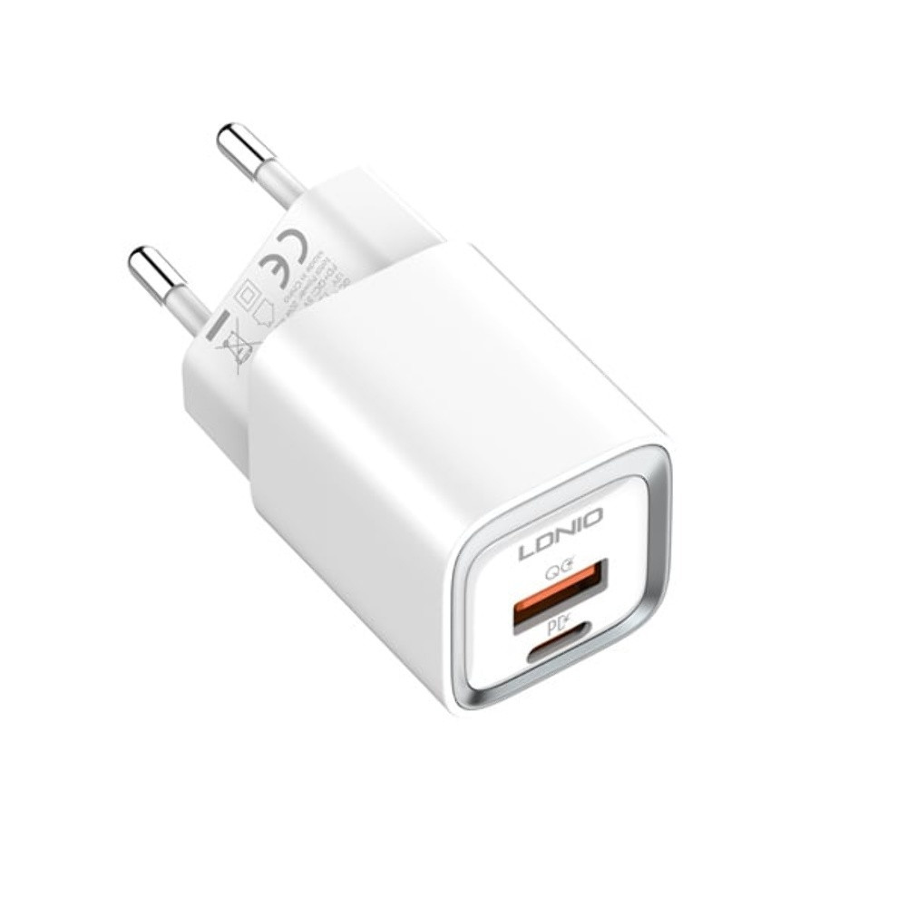 DR Мережевий зарядний пристрій Ldnio A2318C USB/Type-C QC PD білий + кабель Type-C to Type-C, фото 1