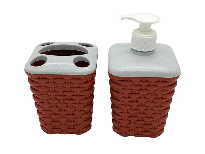 Набір аксесуарів для ванної кімнати пластиковий Дозатор для рідкого мила і стакан підставка для зубних щіток