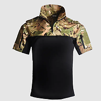 Стильная тактическая футболка Combat multicam поло мужская, на молнию, мультикам
