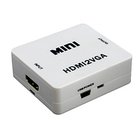 Конвертер Mini, HDMI to VGA, ВХОД HDMI(мама) на ВЫХОД VGA(мама), 720P / 1080P, White, BOX