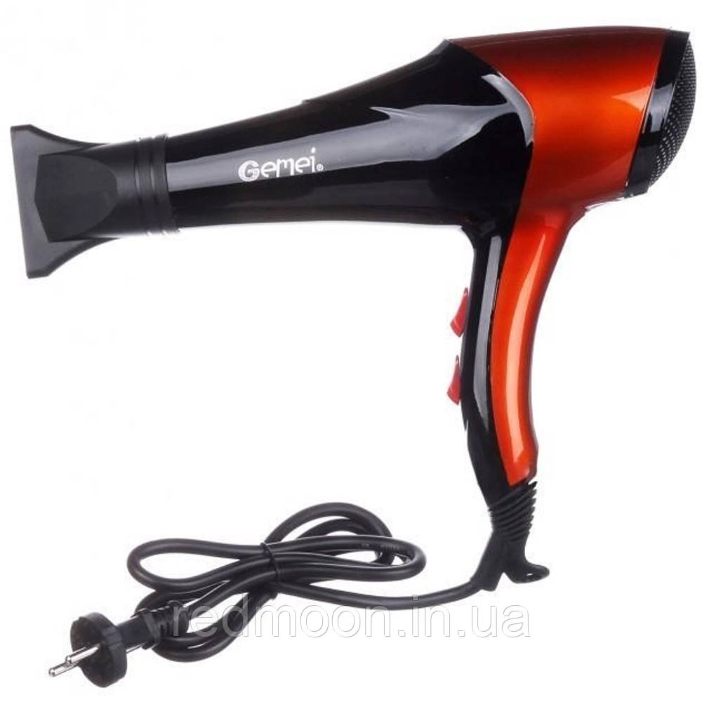 Фен професійний 2600 Вт для волосся Gemei GM 1766, Помаранчевий / Дорожній фен з дифузором, фото 1