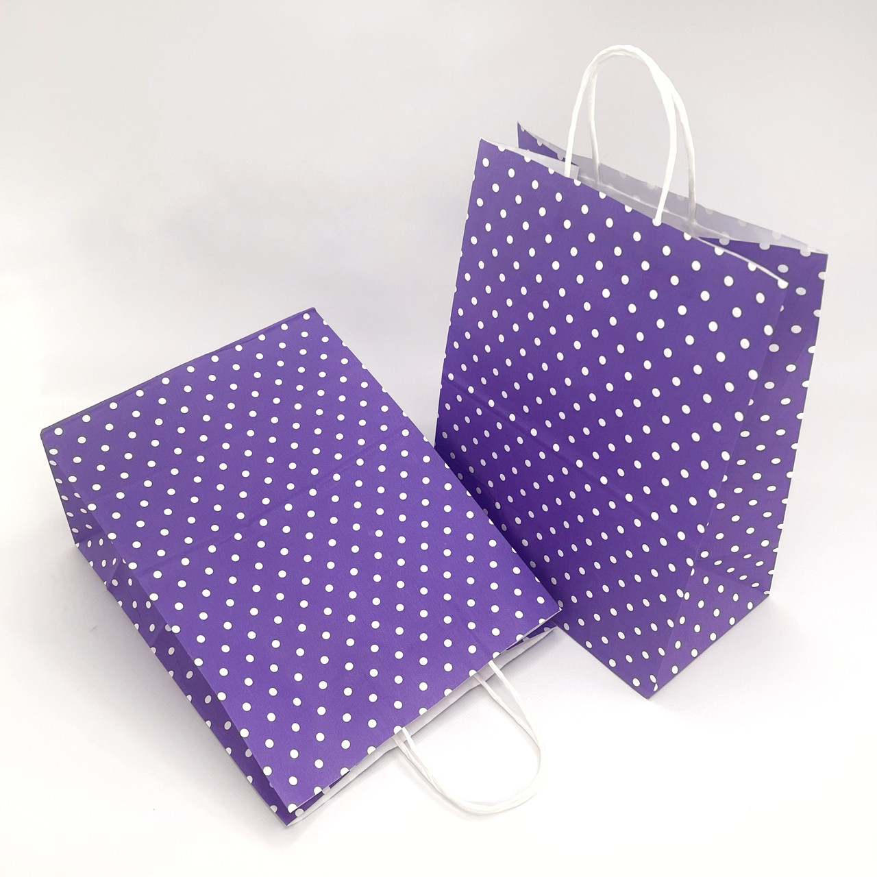 Пакет подарунковий паперовий Горох фіолетовий з ручками 35х26х15 см