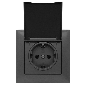 Розетка Marshel Ideal 1-яка із заземленням і кришкою графіт RS16-473-G, фото 1