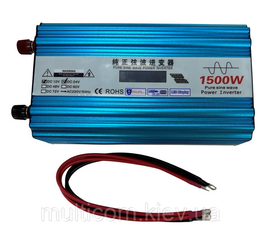 06-00-246. Інвертор c 12V в 220V, 1500W, Pure sine wave, LCD дисплей