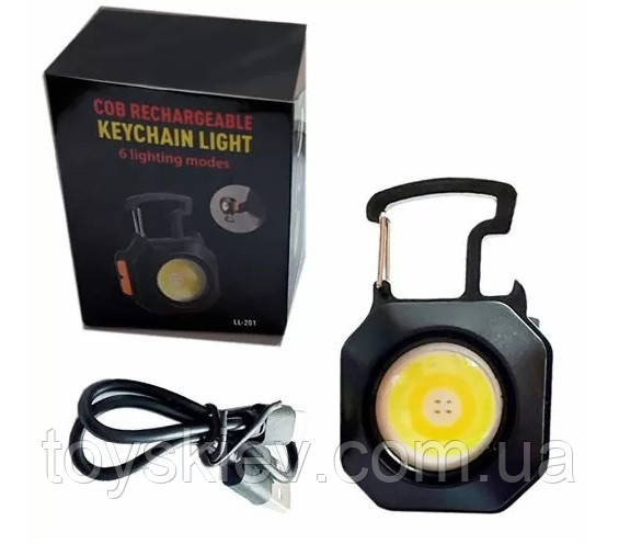 Ліхтар тактичний кемпінг LL-201-COB (white+yellow+red) type-c,індикатор, магніт, карабін, запальничка, фото 1