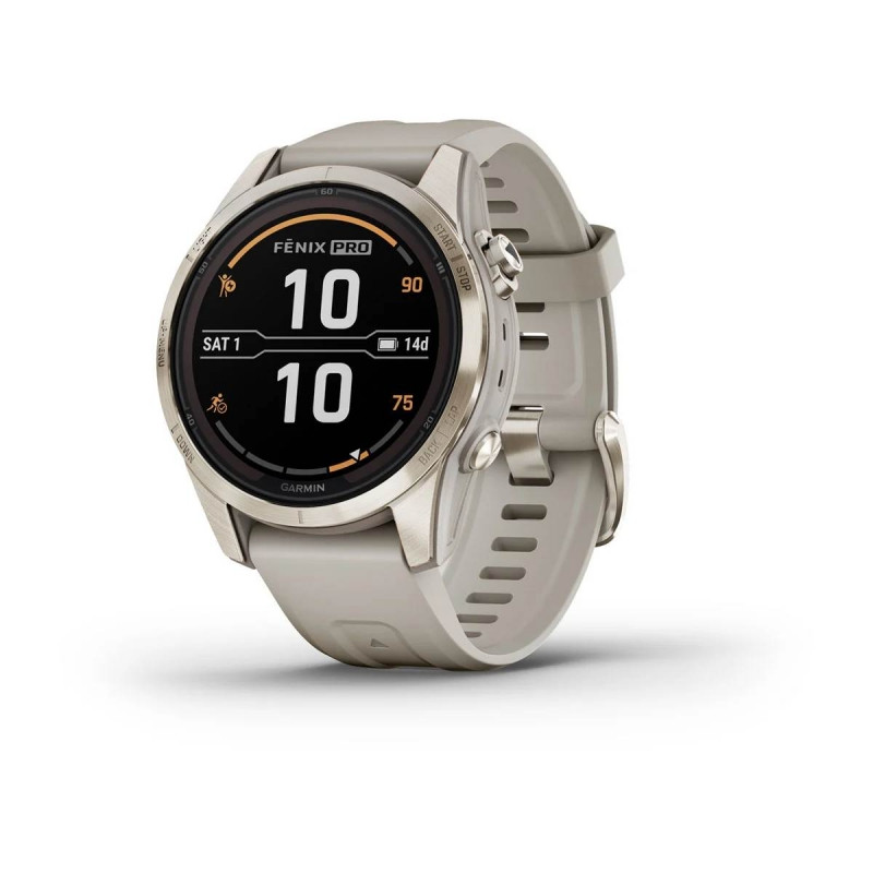 Смарт-годинник Garmin Fenix 7S Pro - Sapphire Solar Edition - ніжно-золотистий зі світло-пісочним ремінцем
