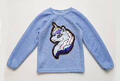 Пухнастий светр для дівчинки з поні єдинорогом, блакитний, SmileTime Pony