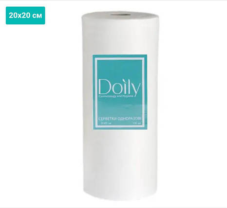Серветки білі Doily Infinity 20х20 см, рулон 100 шт., текстура: гладка, фото 1