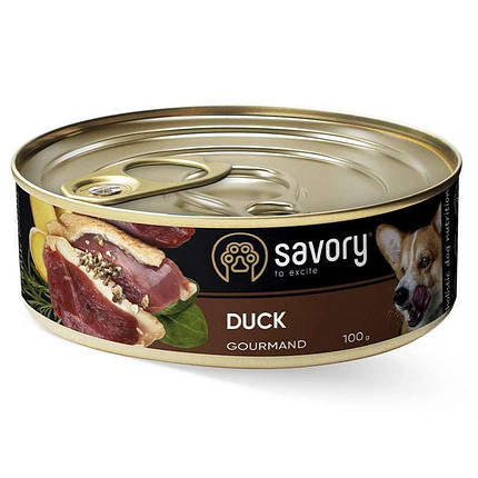 Savory Dog Gourmand Duck Вологий корм з качкою для дорослих собак гурманів всіх порід 100г, фото 1