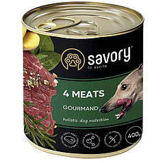 Savory Dog Gourmand 4 meats Вологий корм з чотирма видами м'яса для дорослих собак гурманів всіх порід 400г