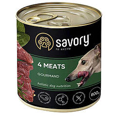 Savory Dog Gourmand 4 meats Вологий корм з чотирма видами м'яса для дорослих собак гурманів всіх порід 800г