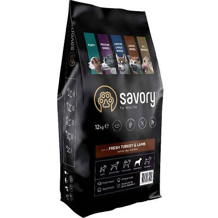 Сухий корм Savory Fresh Lamb & Turkey Adult Large для собак великих порід індичка 12кг, фото 1