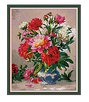 Набір для вишивання хрестиком "Яскравий букет півоній на столі", канва 40 х 48 см