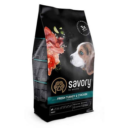 Savory Fresh Turkey & Сhicken Puppy All Breeds Сухий корм з індичкою та куркою для цуценят всіх порід 1кг, фото 1