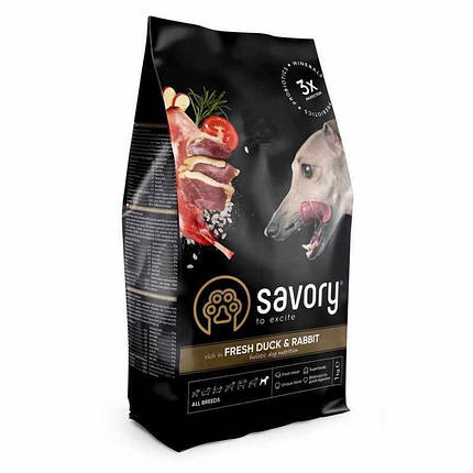 Savory Fresh Duck & Rabbit Adult All Breeds Сухий корм для дорослих собак всіх порід з качки та кролика 1кг, фото 1