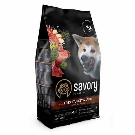 Savory Fresh Lamb & Turkey Adult Large Breeds Сухий корм для дорослих собак великих порід з індички і ягня 3кг, фото 1