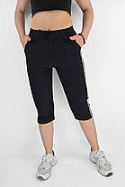 Бриджі жіночі спортивні в яскравих кольорах капрі 2 смужки з кишенями Tovta (Угорщина) Чорний колір 2XL, фото 2