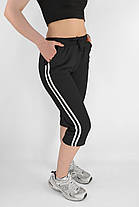 Бриджі жіночі спортивні в яскравих кольорах капрі 2 смужки з кишенями Tovta (Угорщина) Чорний колір 2XL, фото 4