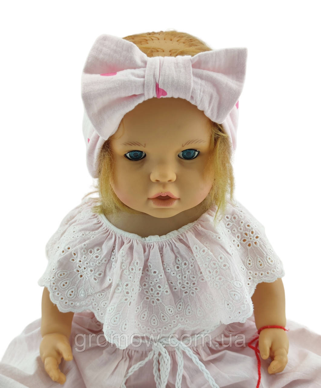 Пов'язка дитяча 46-52 розмір бавовна для дівчинки на голову головні убори рожевий (ПД295), фото 1