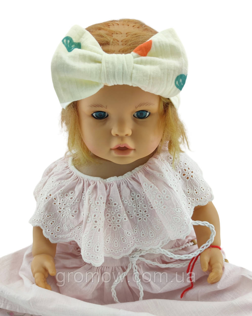 Пов'язка дитяча 46-52 розмір бавовна для дівчинки на голову головні убори молочний (ПД296), фото 1