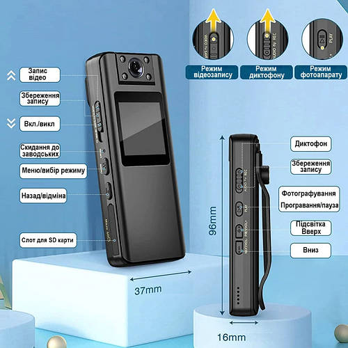 Маленькая скрытая камера с диктофоном 2200 мАч Nectronix A22 1080P ...