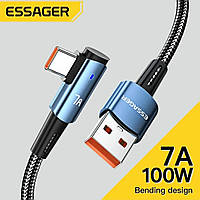 Кабель для быстрой зарядки телефона угловой PD 100W. 7А. USB type A  - USB type C Essager. 200 см.