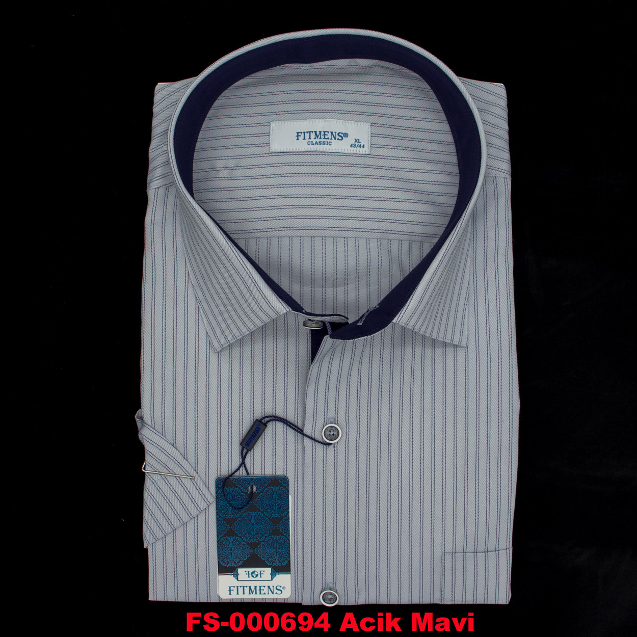Сорочка чоловіча, прямого покрою, з коротким рукавом, FITMENS FS-000694 Acik Mavi 90% бавовна 10% поліестер