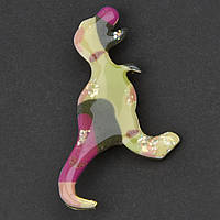 Брошка металева на золотистій основі різнобарвний динозавр із блискітками, що переливаються, розмір 45х35 мм