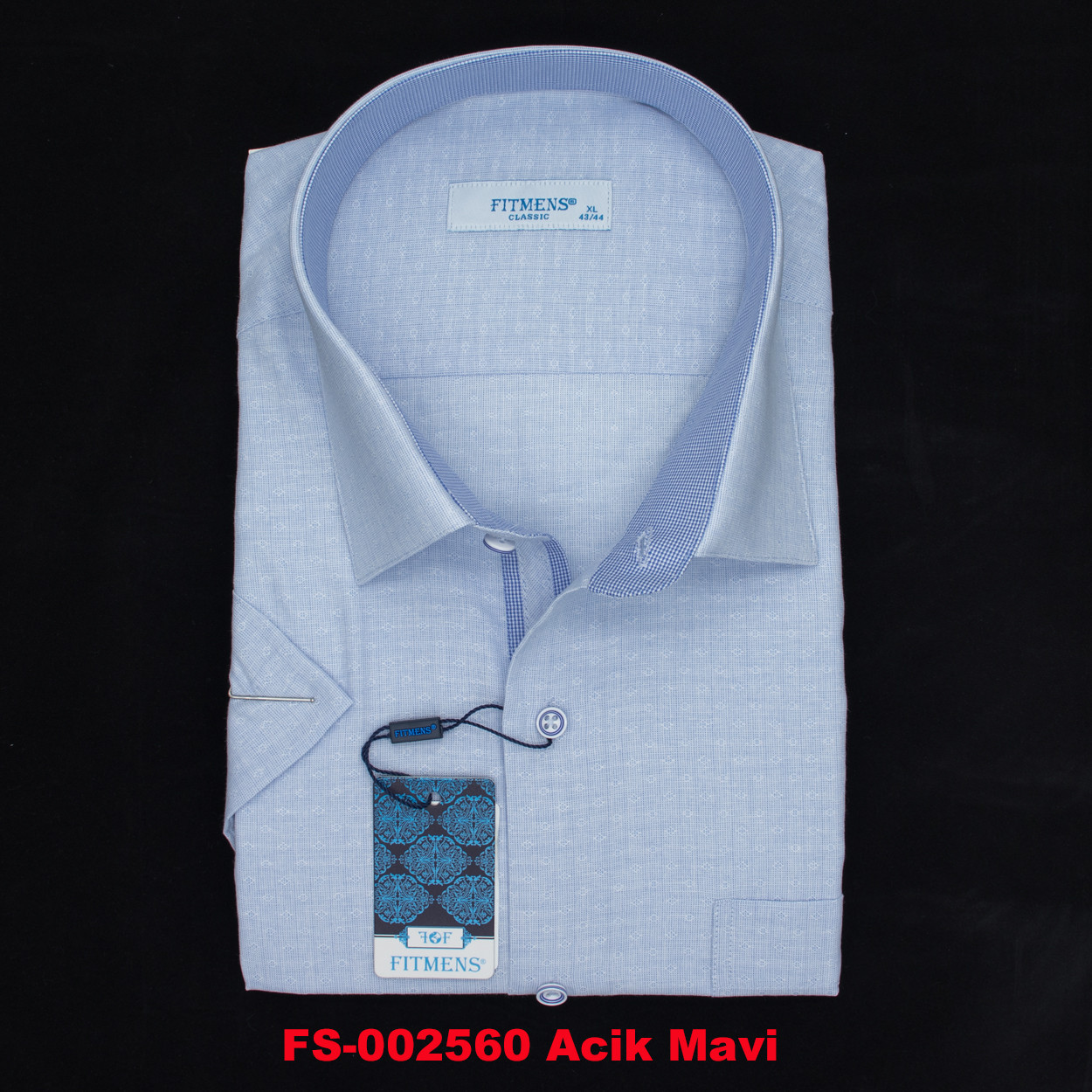 Сорочка чоловіча, прямого покрою, з коротким рукавом, FITMENS FS-002560 Acik Mavi 100% бавовна M(Р)