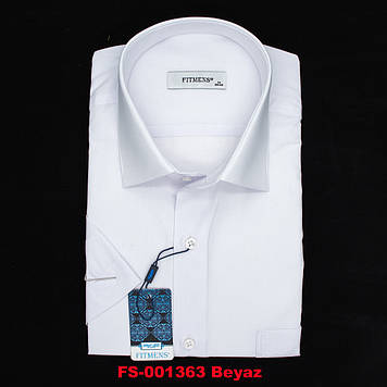 Сорочка чоловіча, прямого покрою, з коротким рукавом, FITMENS FS-001363 Beyaz 80% бавовна 20% поліестер XL(Р)