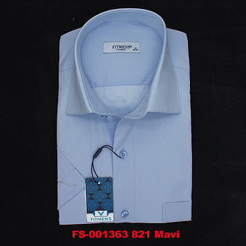 Сорочка чоловіча, прямого покрою, з коротким рукавом, FITMENS FS-001363 821 Mavi 80% бавовна 20% поліестер