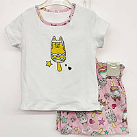 Костюм - двойка детский летний для девочки, футболка укороченная, шорты короткие, 104