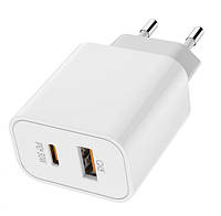 Сетевое зарядное устройство ColorWay, White, 30 Вт, USB / USB Type-C, Quick Charge 3.0, Power Delivery, USB