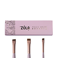 Zola набір пензлів професійний для фарбування брів MAGIC BROW BRUSHES світло-рожевий
