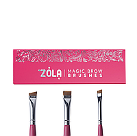 Zola набір пензлів професійний для фарбування брів MAGIC BROW BRUSHES малиновий