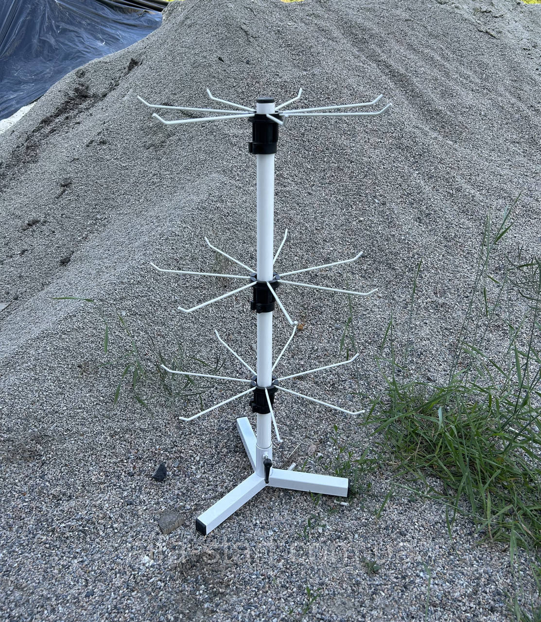 Металева біла вертушка 70 см із гачками 3 яруси на ніжках для біжутерії та брелків