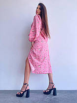 Квітковий жіночий костюм топ із зав'язками на талії та спідниця міді з розрізом Kb1648, фото 4