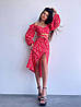 Квітковий жіночий костюм топ із зав'язками на талії та спідниця міді з розрізом Kb1648, фото 7