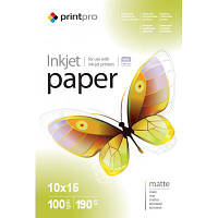 Фотобумага PrintPro матовая, A6 (10x15), 190 г/м, 100 шт (PME1901004R) (код 312121)