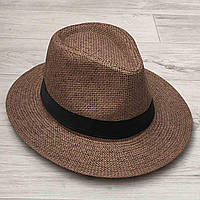 Летняя шляпа Федора коричневая с черной лентой (949)