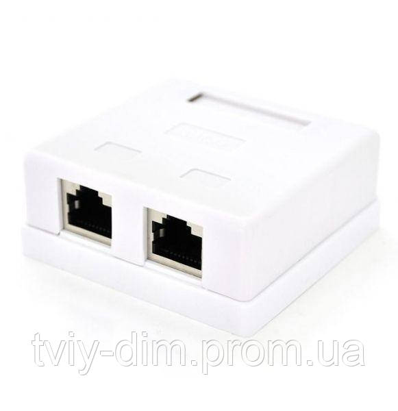 Розетка RJ45 (сітова), 2-портова UTP, біла, 5E категорія, Tecro (SFBX ...