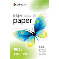 Бумага PrintPro глянцевая, 10x15, 230 г/м, 100 шт (PGE2301004R) (код 195893)