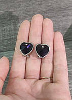 Класичні сережки гвоздики "Сердечки фіолетовий аметист у сріблі" - стильний подарунок дівчині