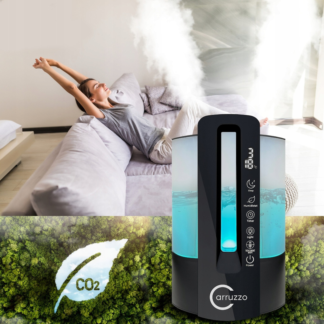 Ультразвуковий зволожувач повітря аромадифузор Carruzzo ULTRASONIC 25 Вт, чорний