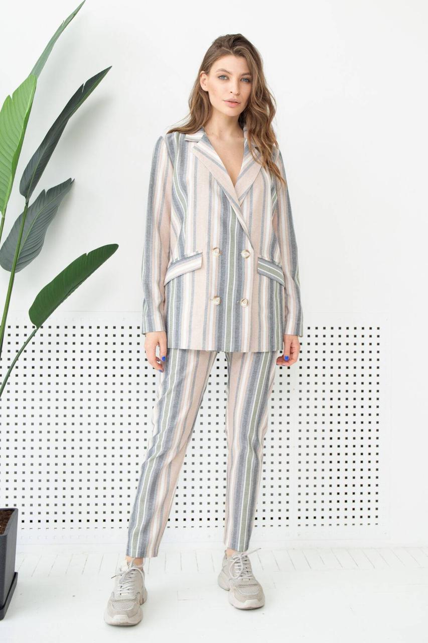 Піджак 3134-c01 L Бежевий/Принт полоска, фото 1